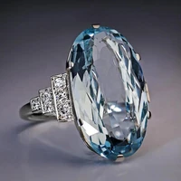 european and american exquisite ring oversized oval blue crystal ring womens hand jewelry