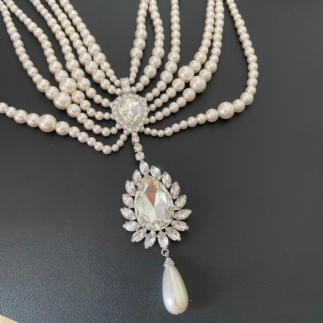 Новое многослойное жемчужное хрустальное ожерелье неправильной формы с