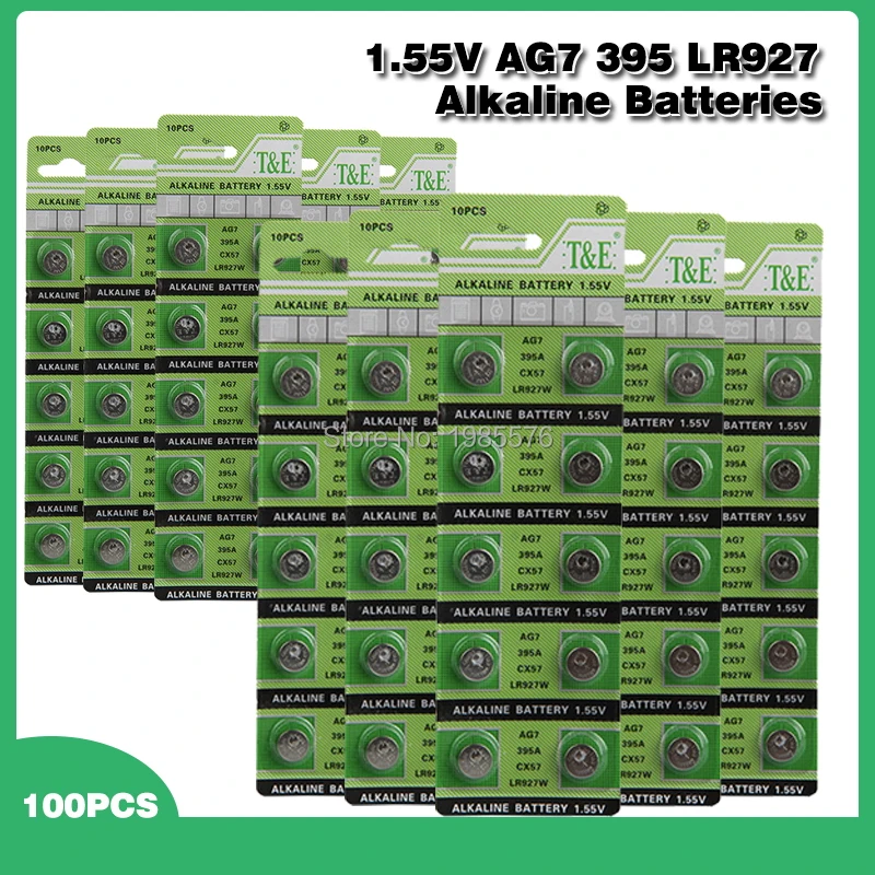 100 шт., щелочные кнопочные батарейки AG7 L927 395 SR57 SR927SW 195 LR927 399 523 610 613, 1,55 в