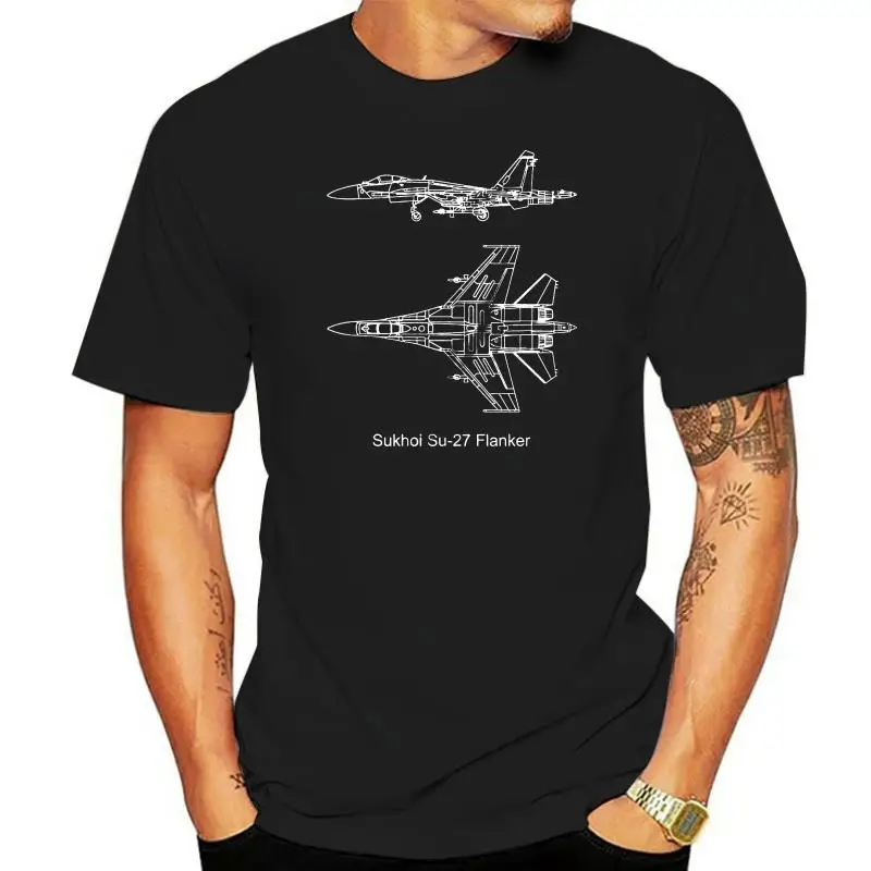 

Quality Tops Printing Tees Military T-Shirt Russian Plane Fighter - Sukhoi Su 27 Flanker Blueprint F16 F22custom T Shirt