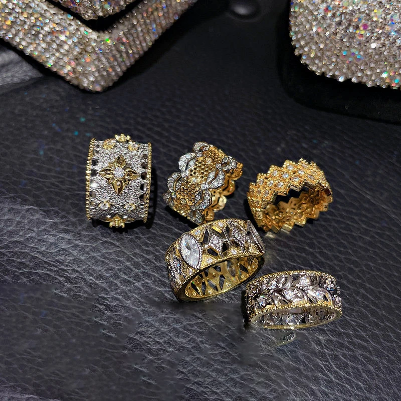 

Original Design Vintage Luxury Rings Snow Flowers Handmade Elegant 18K Gold Plated Jewelry For Wine Party Weddings