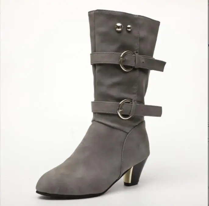 New Sexy Black boots women Shoes knee high Women Casual Vintage Retro Mid-Calf Boots Lace-Up Thick Heels Shoes Large size