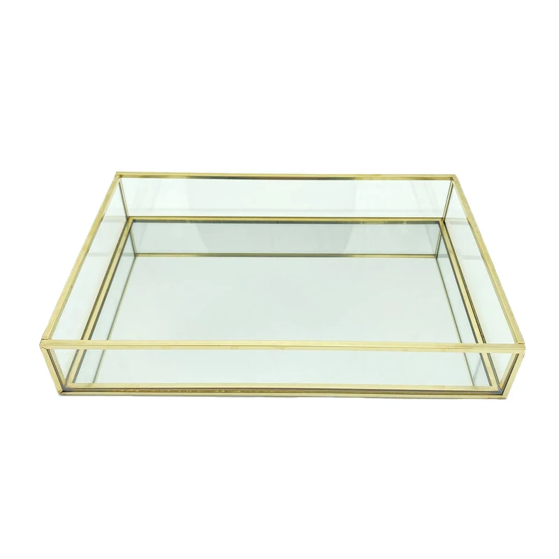 

Nordic Retro Storage Tray Gold Rectangle Glass Makeup Organizer Tray Lipstick Eyebrow perfume Jewelry Display Storage Box blum