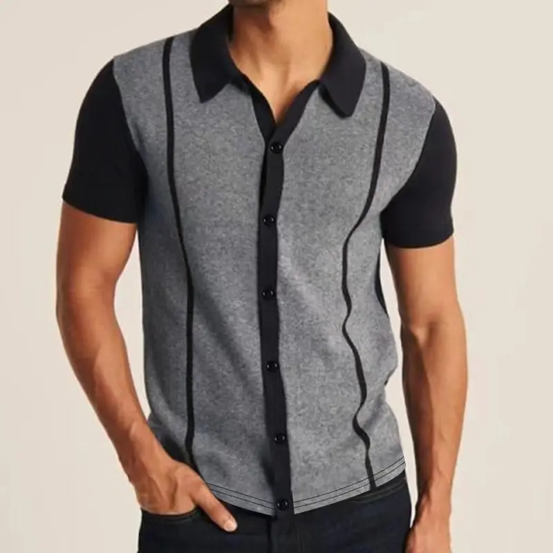 

Винтажная Мужская рубашка, короткий рукав, отложной воротник, пуговицы, повседневная классическая рубашка в стиле пэчворк, уличный кардиган, лето