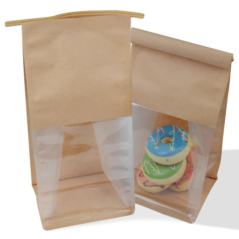 

Экологичный персонализированный пакет из крафт-бумаги пищевого класса с окошком из ПВХ для упаковки хлеба