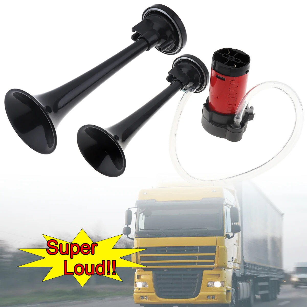 

12V 178DB Super Loud Dual Trumpet Electronically Controlled Car Air Horn with Compressor for Car Truck Boat Motorcycle Vehicle