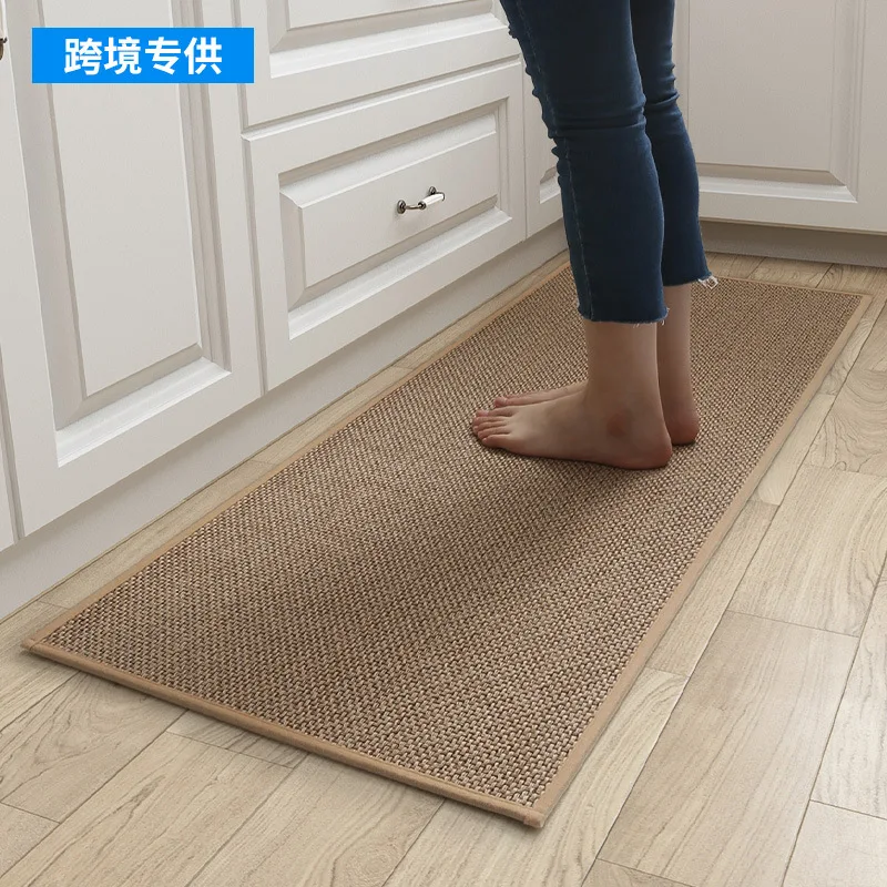 

Flax Kitchen Mat Creative Antiskid Waterproof Simple Modern Rubber Backing Natural Twill Japanese Style Home Decor Floor Cushion