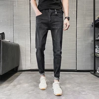 korean version 2022 jeans slim mens clothing streetwear four seasons summer figure black blue small feet nine points rushed