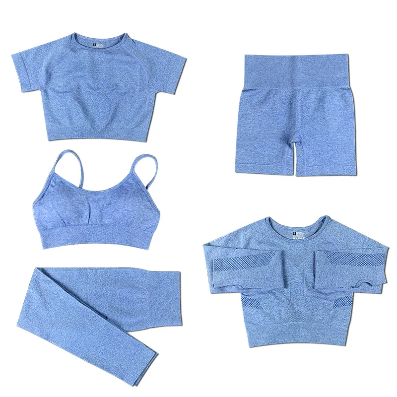 

2/3/5 PCS Seamless Yoga Set Gym Clothing Fitness Sportswear Cropped Shirts Women High Waist Leggings Sports Suit Sport Bra