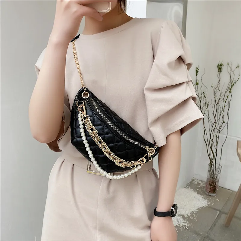 Поясная сумка Lingge Женская жемчужная цепочка Кожаная поясная роскошная через