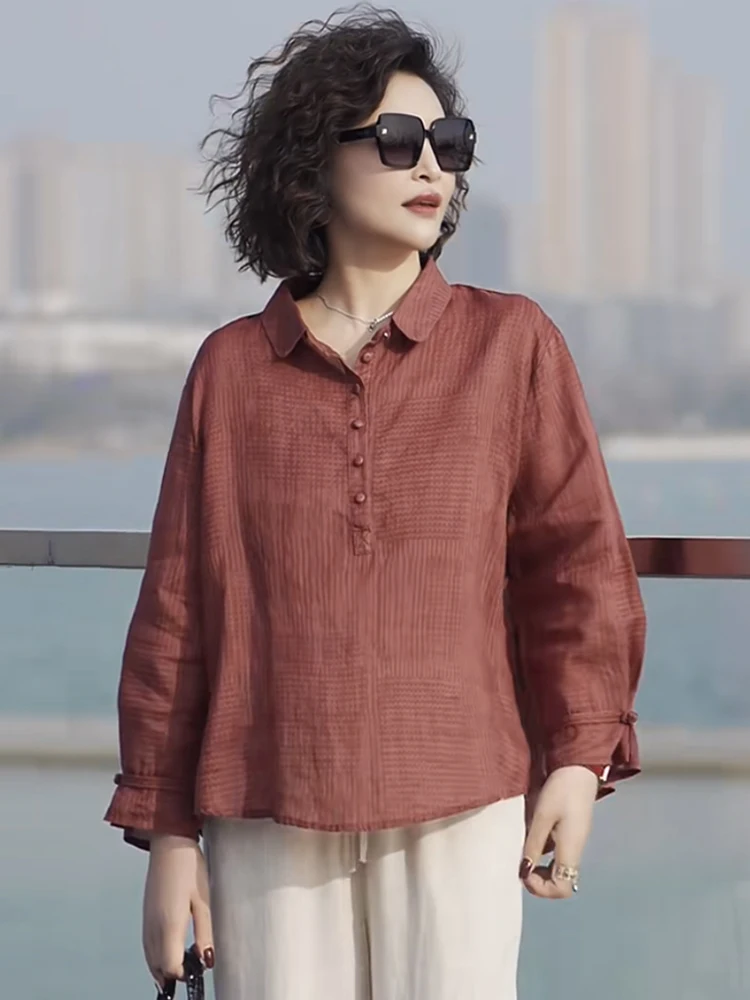 Рубашки из хлопка и льна женские весенние новые элитные рубашки рами с длинными