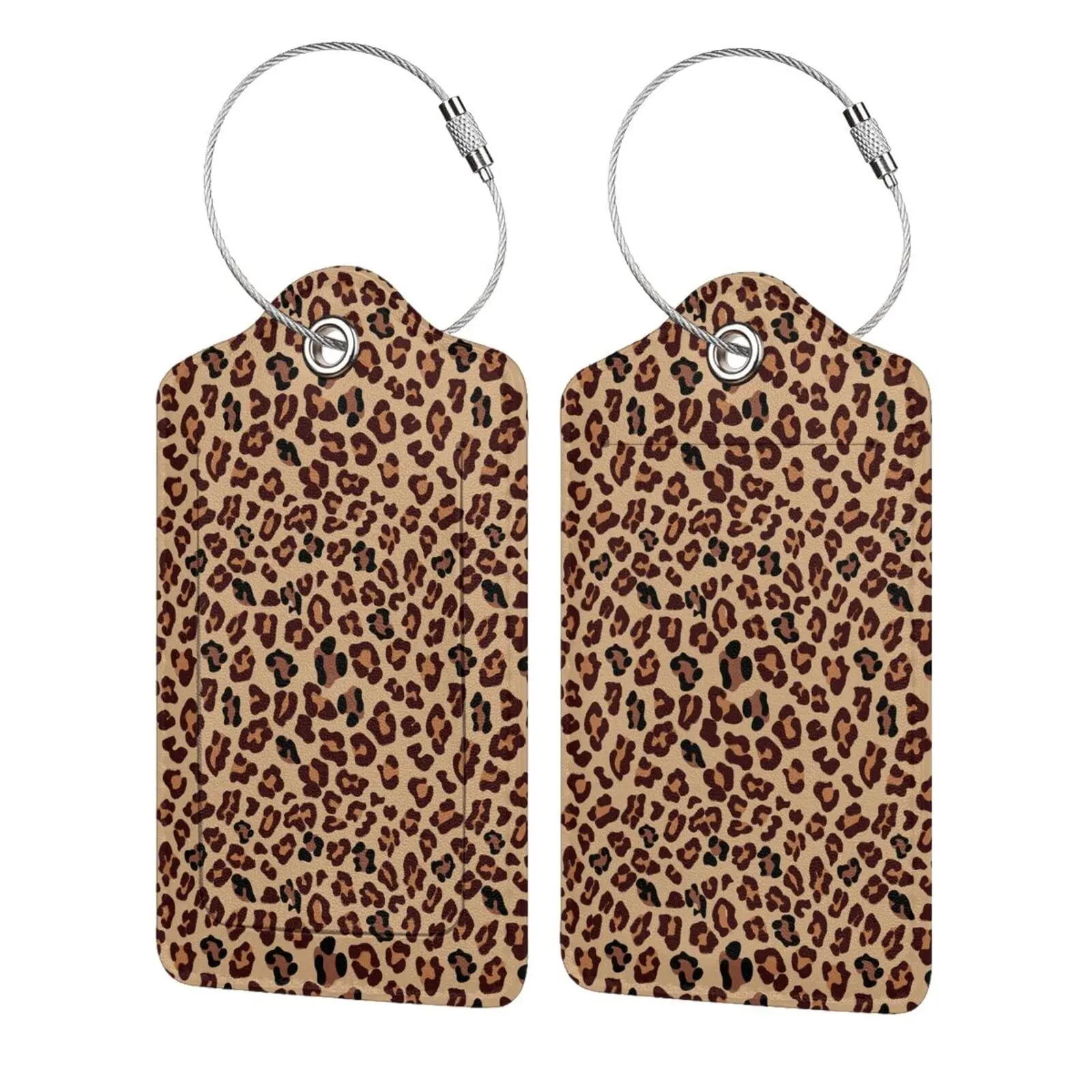 

Leopard Luggage Tags Pu Leather Cruise Suitcase Baggage Bag Travel Tags with Stainless Steel Ring Privacy Name Id Luggage Tag