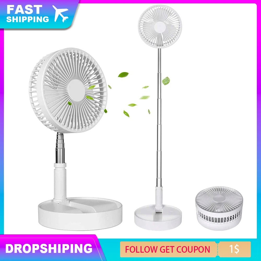 Enlarge Rechargeable Table Fan Portable Mini Stand Cooling Small Foldable Telescopic Fans Desk Outdoor Home Office Cooler Ventilator USB