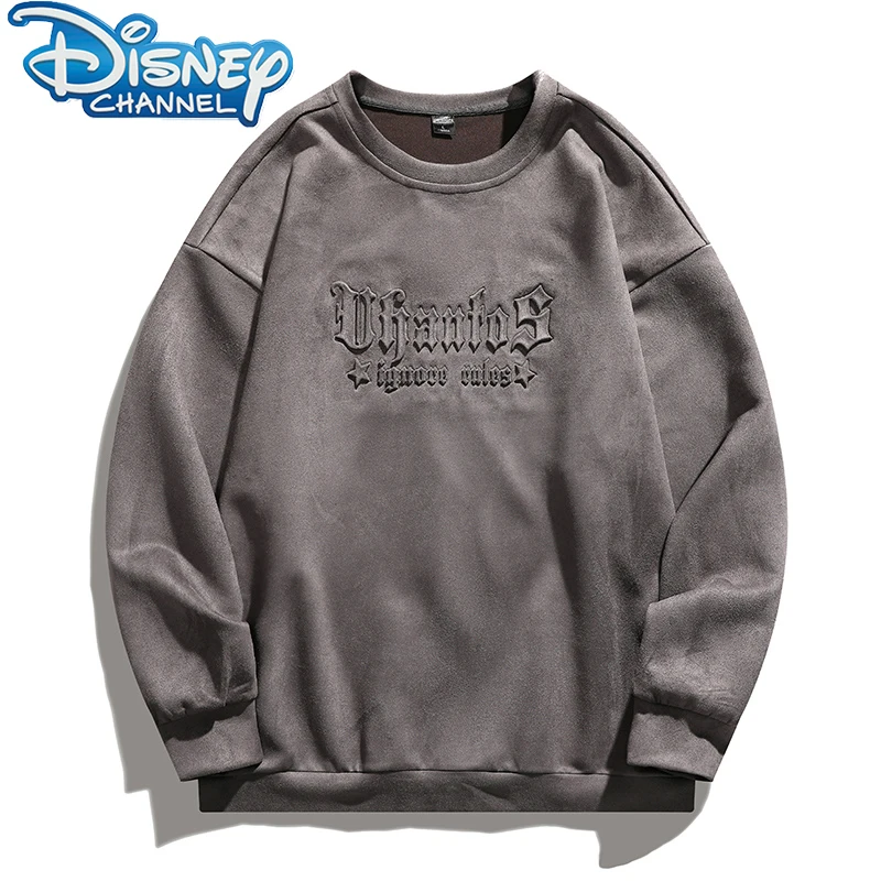 

Disney Mens Suede Sweatshirt Men 2023 Urban Oversized Harajuku Crewneck Sweatshirts Streetwear Stencil Print Pullover