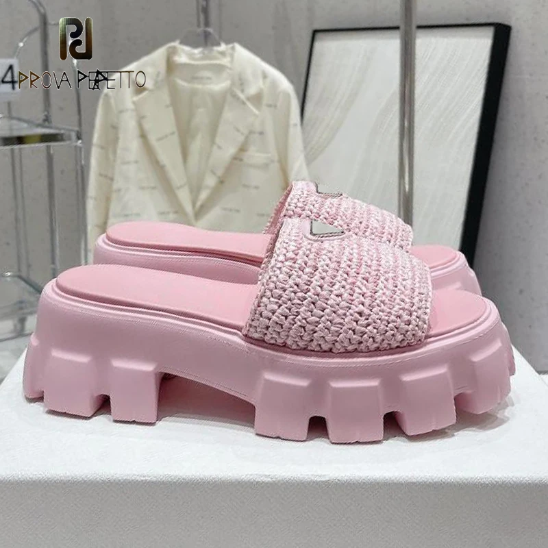 

Женская трикотажная металлическая пряжка на толстой подошве с открытым носком