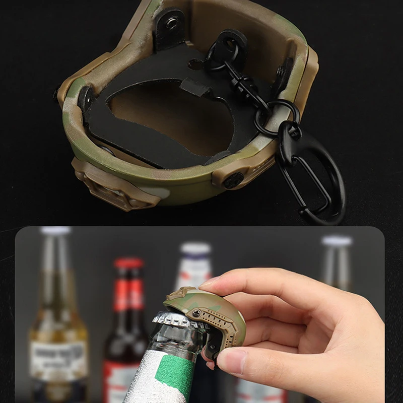 

Tactical Helmet Shape Keychain Key Ring Mini Portable Beer Bottle Opener Keychain Military Fan Gift Kitchen Decorations Bar Tool