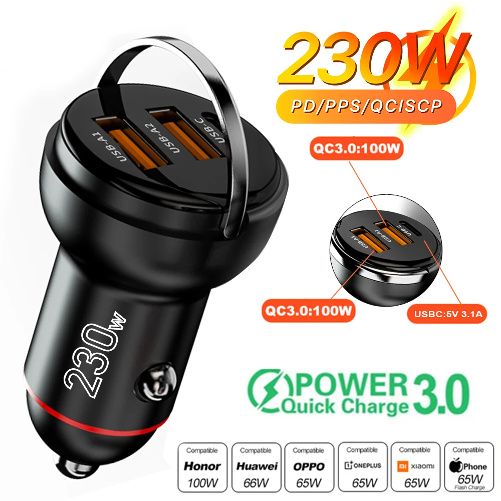 

PSDA 3D 3 Ports 230W 5A QC3.0 PD Car Charger Fast Quick Charging PPS PD USB Type C Car Phone Charge For iPhone 15 14 13 Pro
