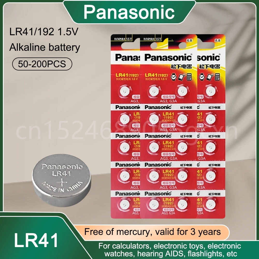 Щелочная батарея Panasonic 192 LR41 AG3 SR41 392 392A 384 L736 1,5 В для часов, игрушек, калькуляторов, часов, календаря, кнопочной ячейки