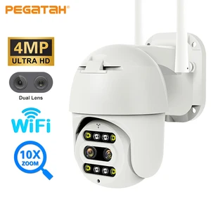PEGATAH 4MP Wifi Camera Outdoor Dual Lens 10X Zoom Security CCTV Camera AI Human Detect Night Vision Surveillance IP Cameras