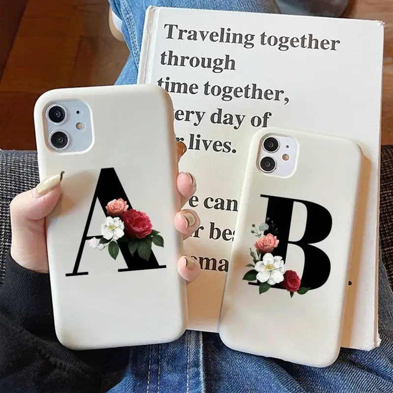 

Fashion Letter Clear Flower Phone Case for iPhone 11 12 13 Mini 14 Pro Xs Max 8 7 6 6S Plus X XR Solid Candy Color Case