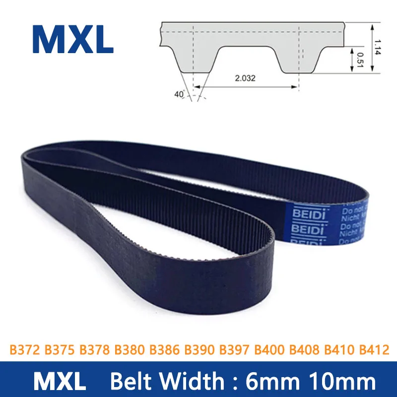 Ремень ГРМ MXL, резиновый синхронный ремень с замкнутой петлей, ширина 6/10 мм, B372, B375, B378, B380, B386, B390, B397, B400, B408, B410, B412MXL, 1 шт.