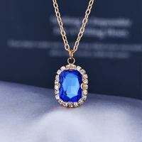 charm square blue sapphire pendant necklace for women inlaid white zircon wedding engagement necklace fashion jewelry collar