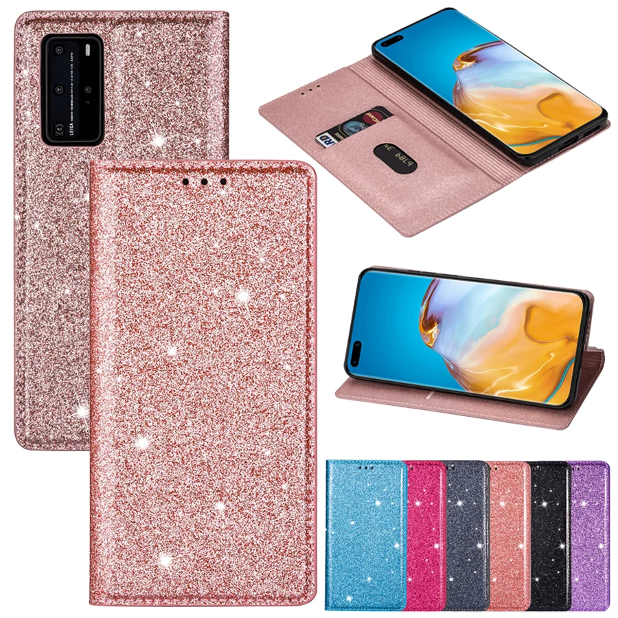 Wallet Bling Glitter Leather Flip Case For Huawei P40 P30 P20 P smart 2019 Mate 20 10 Pro Y7 Y6 2019 Honor 10 Lite 20S Cover