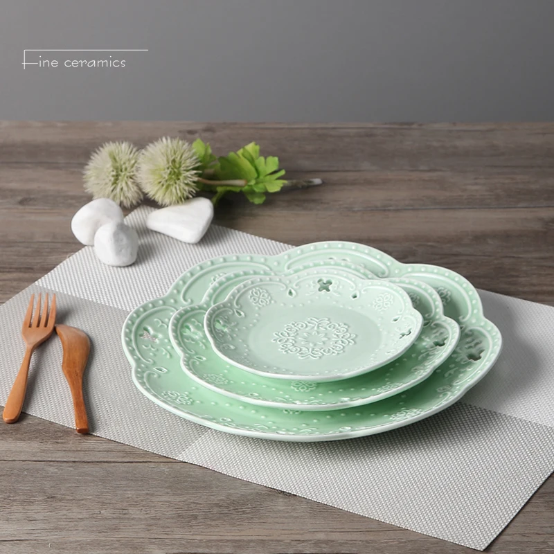 Набор из 3 предметов 6/8/10 дюймов фарфоровый обеденный сервиз с цветным тиснением