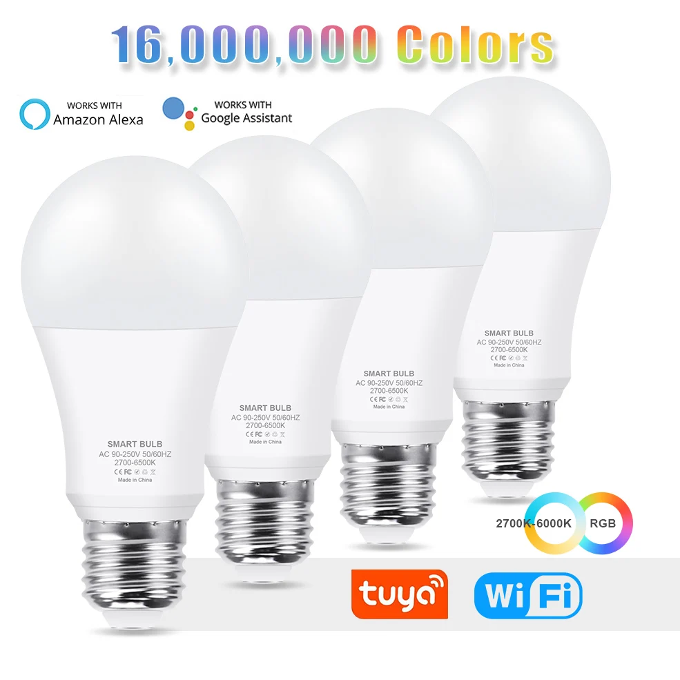 

Tuya 15W 18W Smart Led Bulbs E27 WiFi Led Light Bulb 220V 110V RGB+WW+CW Lamp Works With Alexa & Google Home No Hub Required