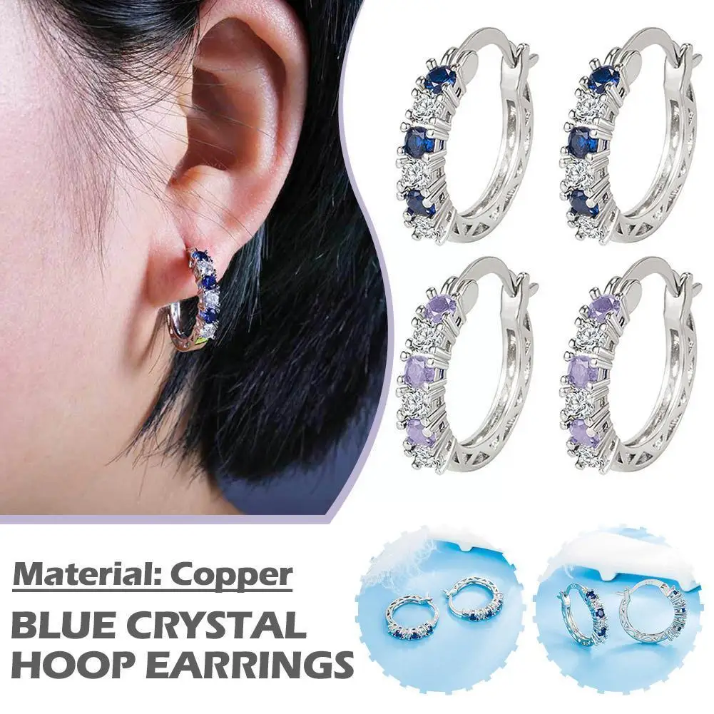 

Новинка, 1 пара серебряных сережек, круглая синяя фотография со стразами для женщин, свадебные украшения, подарок S8A5