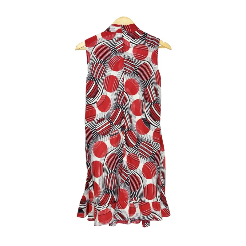 

Women Dress 2023 Spring/Summer Silk Geometric Print V-Neck Bowknot Polka Dot Sleeveless Dress