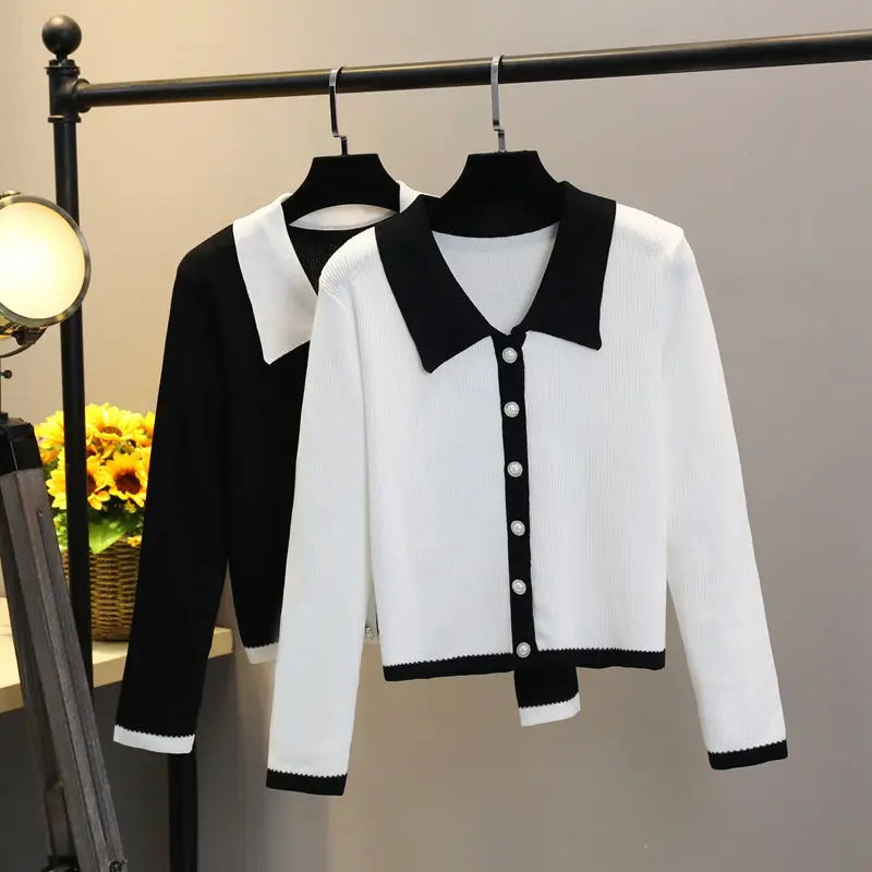 

2023 Spring Casual Long Sleeve Autumn Knitted Sweater Women Pullover Sweaters Korean Style Slim Black White Pull Knitwear E297