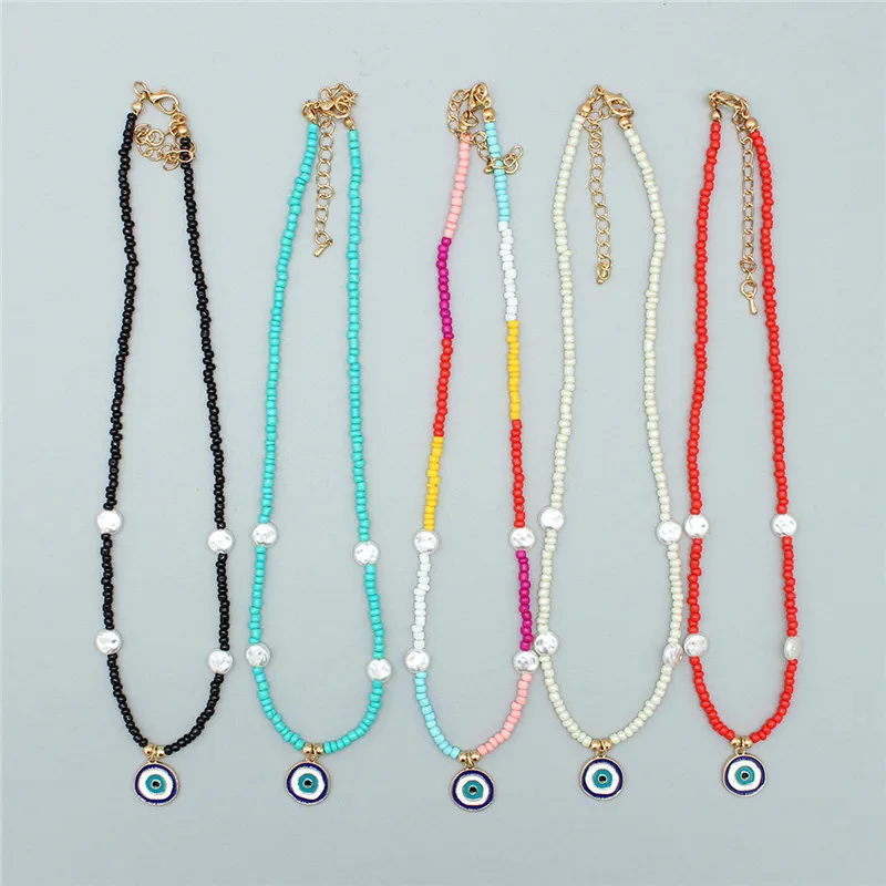 

Turkey Evil Eye Pendants For Women Boho Beads Pearl Collier Necklace Choker Fashion Summer Beach Jewelry Accessories
