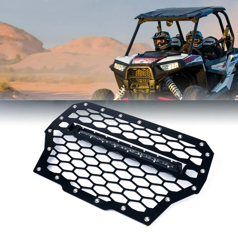 

ATV UTV Front Bumper Mesh Grille Grill Guard With 60W LED Light Bar For Polaris RZR XP Turbo 2016-2018