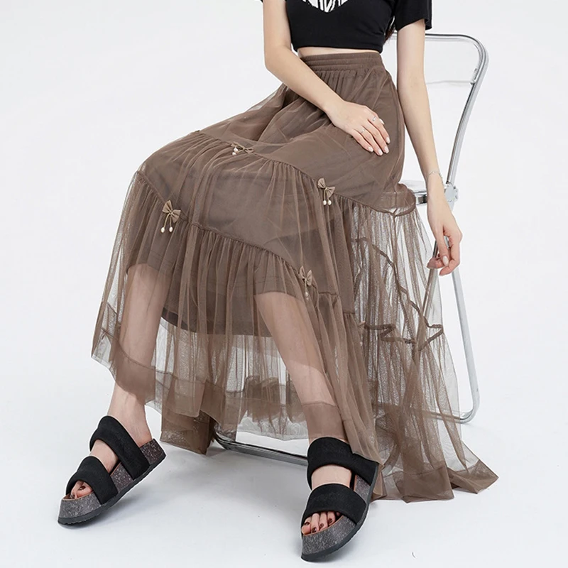 Повседневная однотонная тюлевая сетчатая юбка с бантом модная милая юбка-пачка
