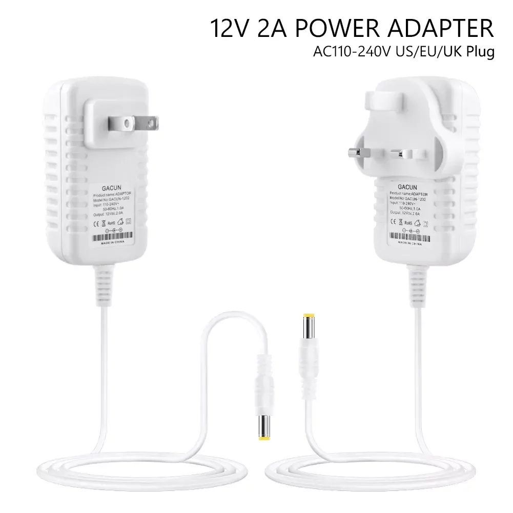 

NEW2023 12V 2A AC 110V-240V TO DC Power Supply Adapter US EU UK Plug 5.5x2.1mm Connector For 5050 3528 Strip LED CCTV Camera