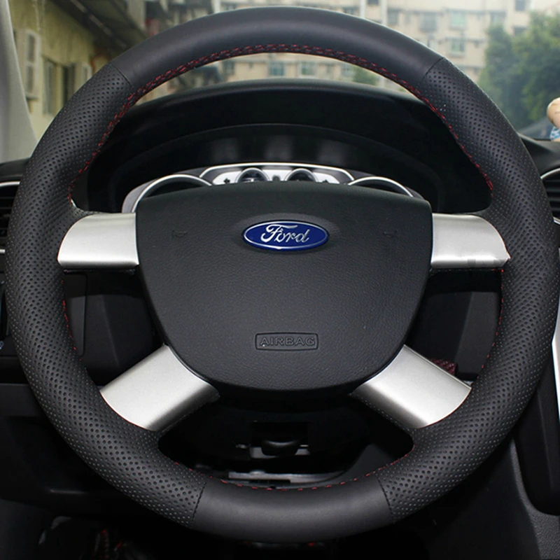 

DIY Автомобильный чехол на рулевое колесо Оплетка Искусственная кожа для Ford Kuga 2008-2011 Focus 2 2005-2011 C-MAX Аксессуар для интерьера автомобиля