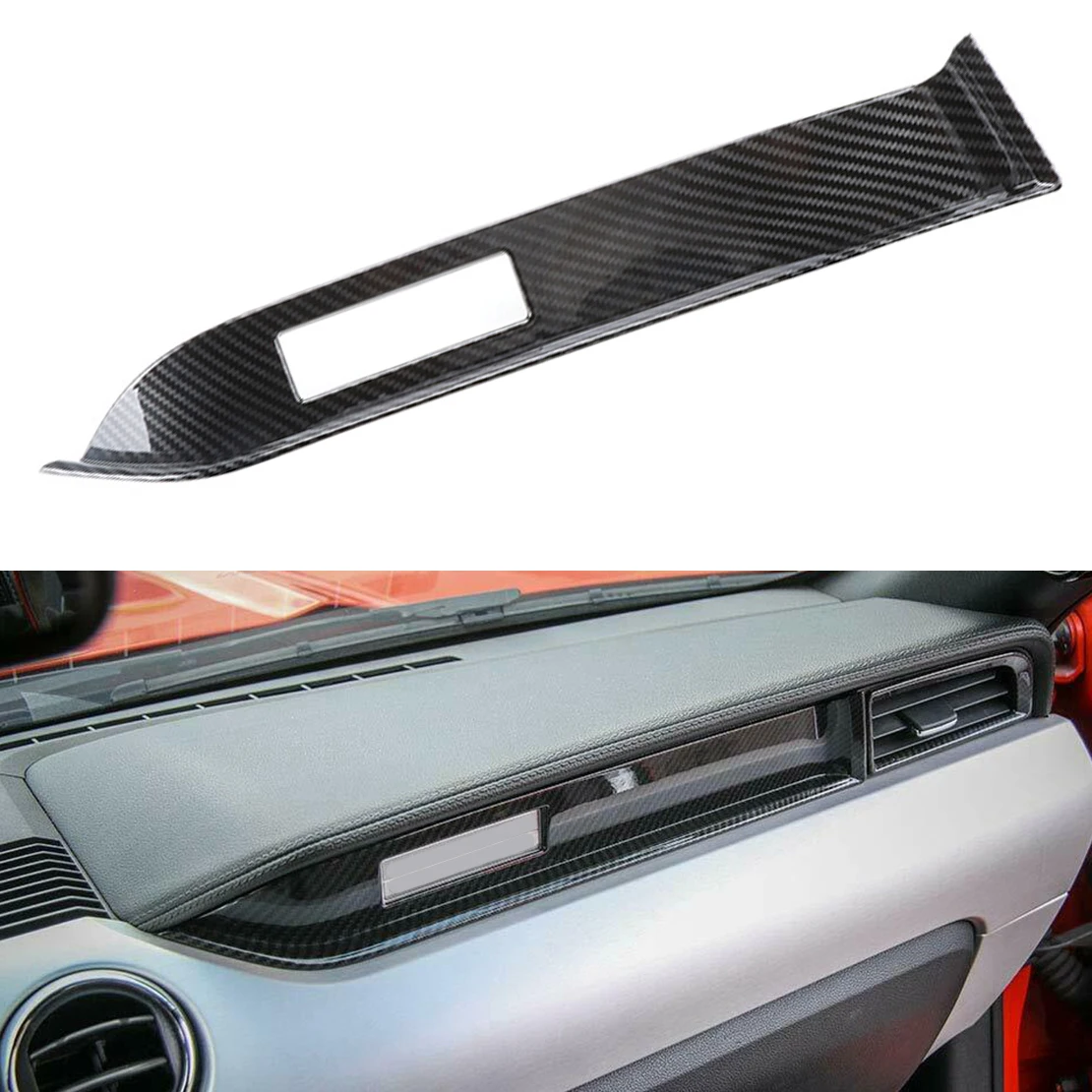 

Car Interior Co-pilot Dashboard Cover Trim Sticker Fit for Ford Mustang 2015 2016 2017 2018 2019 Carbon Fiber Style ABS