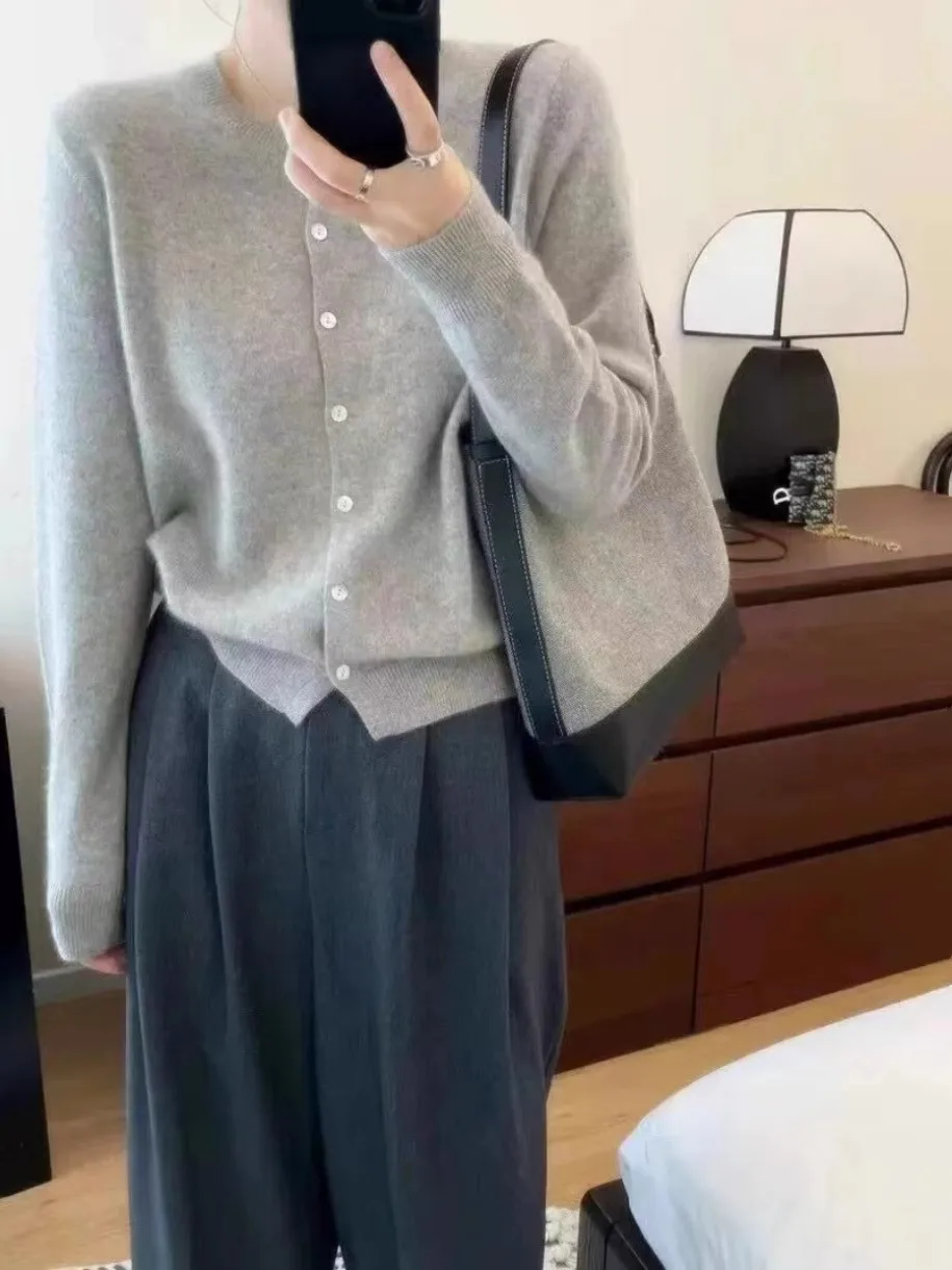 100% кашемировый вязаный кардиган женский осенне-зимний шерстяной свитер с