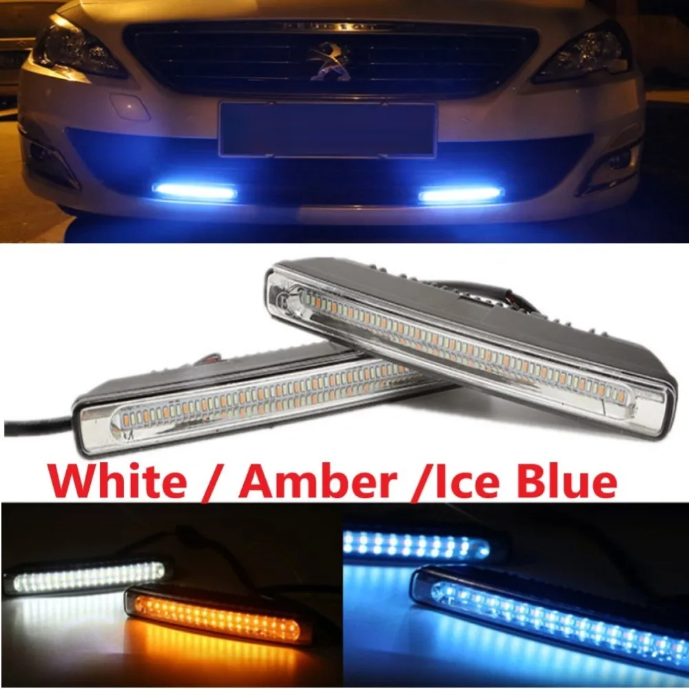 

2 шт. светодиодные дневные ходовые огни, 3 цвета света белого/янтарного/голубого цвета, указатель поворота, ночник для автомобиля, 12 В постоянного тока.