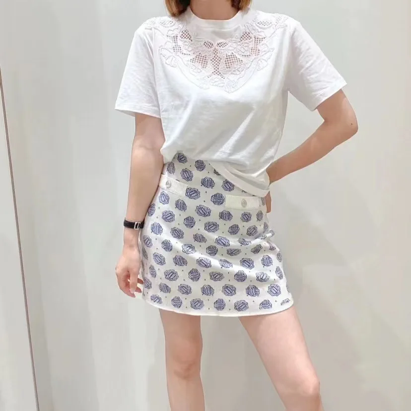 

Women T-Shirt Floral Embroidery Hollow Out O-Neck Short Sleeve Holiday Tee Tops