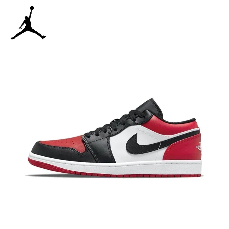 Original Air Jordan 1 Low &quotBred Toe&quot Red Black White For Men's Classic Retro Basketball Street Casual Sneakers Shoes 553558-612