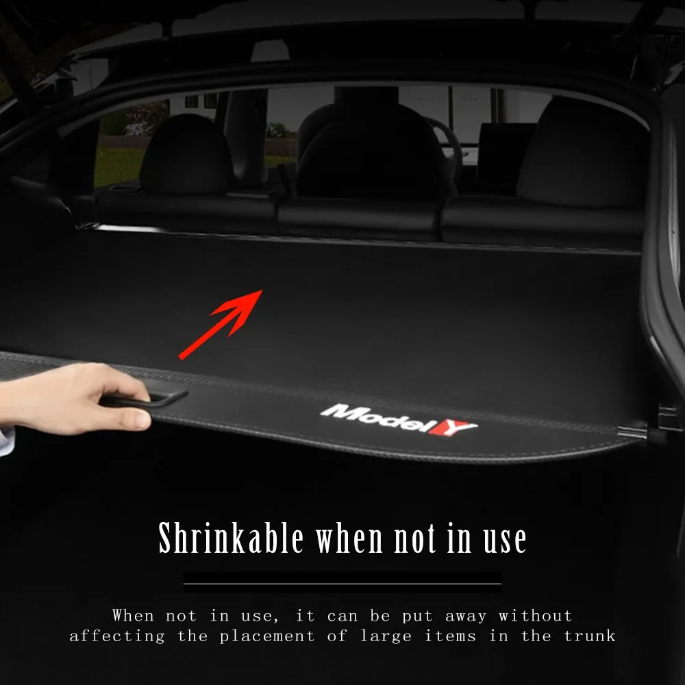 For Tesla Model Y Trunk Partition Curtain Trunk Cover Curtain No Perforation Upper and Lower Layers Retractable Cover Auto Acces