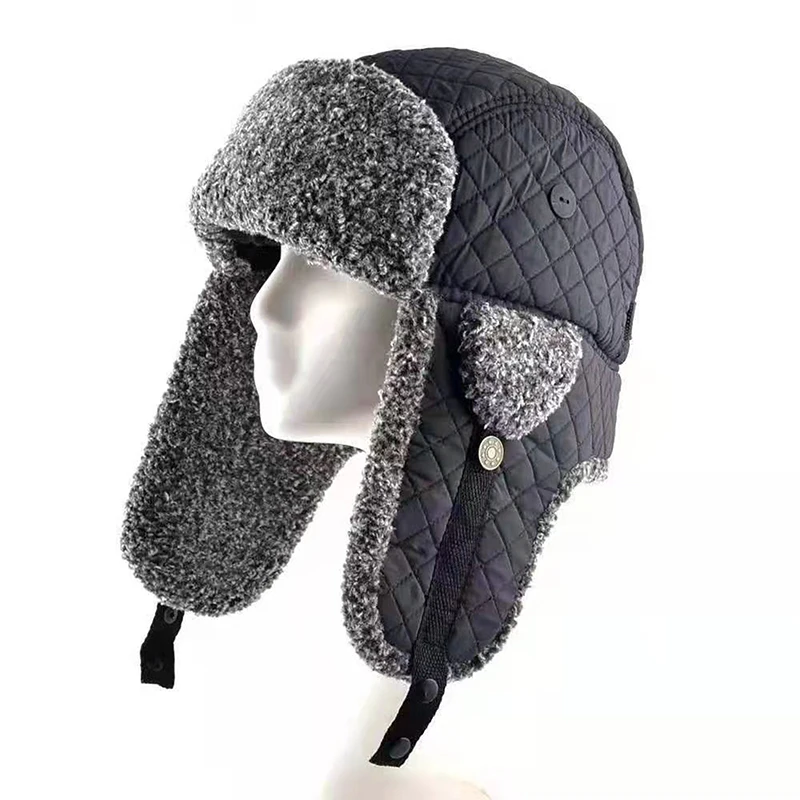

Bomber Hats Winter Men 2022 Warm Russian Hat With Ear Flap Knitted Pu Leather Fur Trapper Cap Earflap Ski Snow Hats