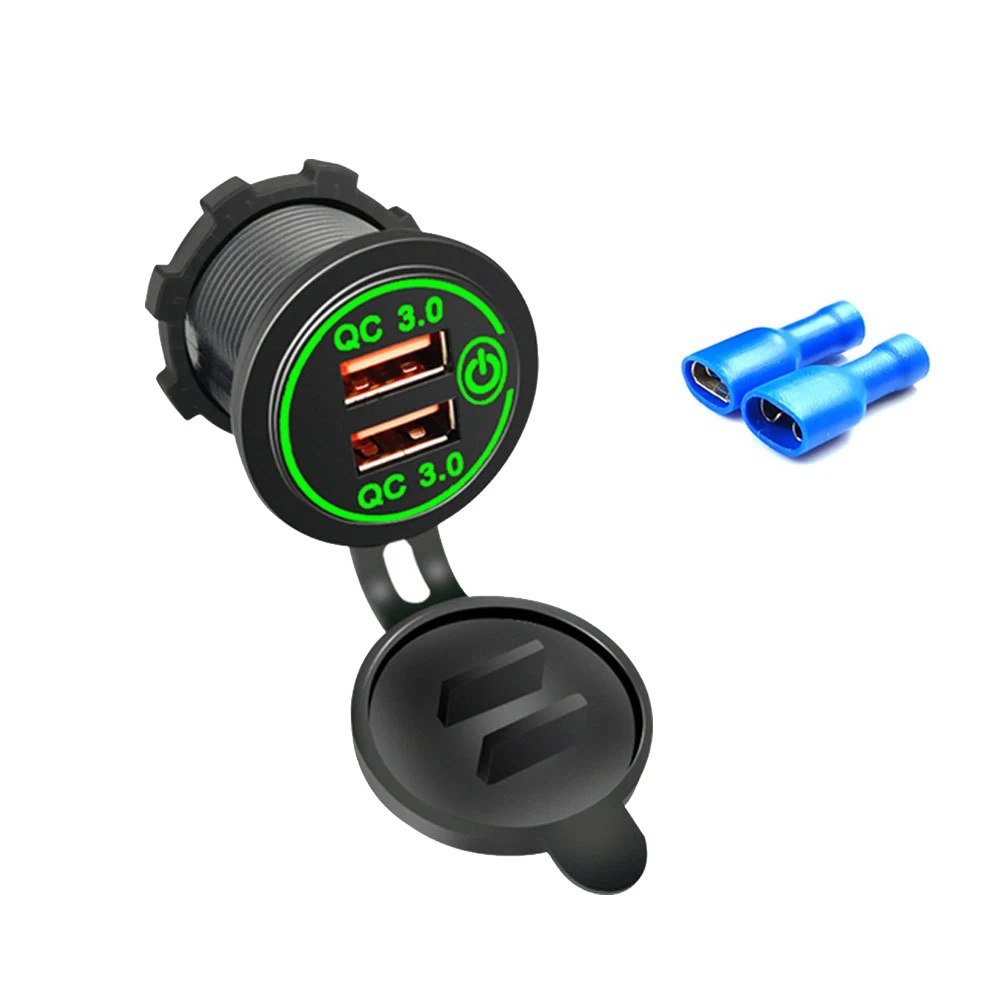 

Автомобильное зарядное устройство с двумя USB-портами для быстрой зарядки QC3.0, розетка прикуривателя, водонепроницаемое быстрое зарядное устройство 12 В/24 В с сенсорным переключателем