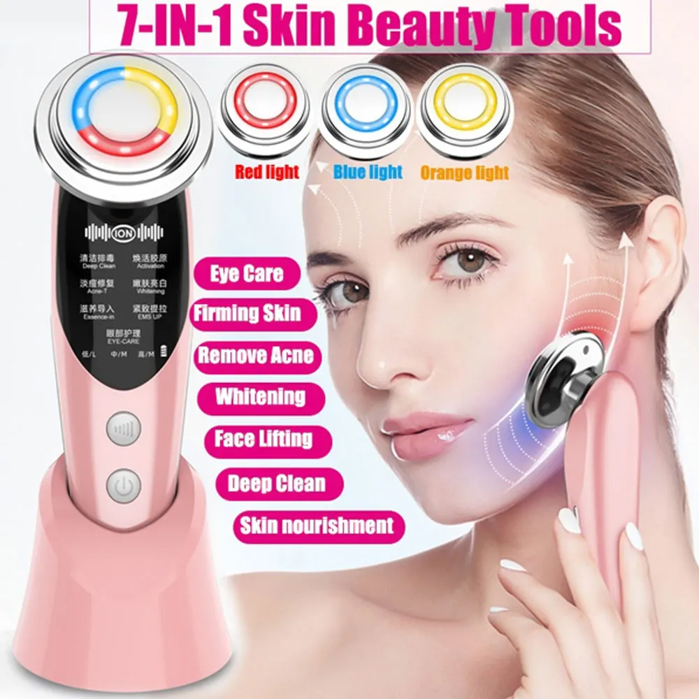 

7in1 EMS Face Massager RF Microcurrent Mesotherapy Electroporation LED Skin Rejuvenation Remover Wrinkle Lifting Beauty