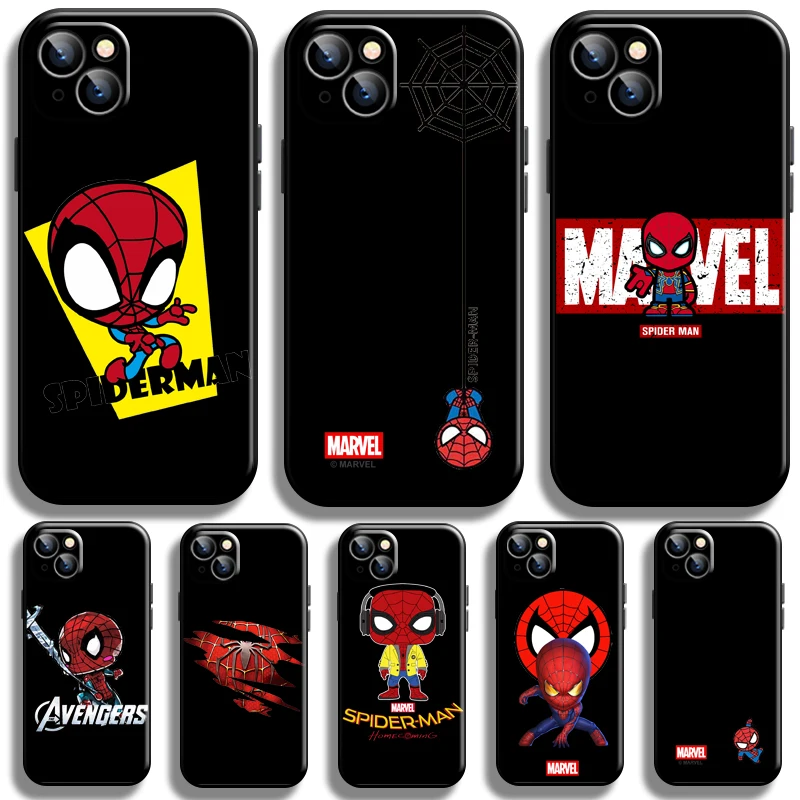 

Marvel Cute Spiderman For Apple iPhone 13 12 11 Pro 12 13 Mini X XR XS Max SE 5 6 6s 7 8 Plus Phone Case Coque Soft Funda Black