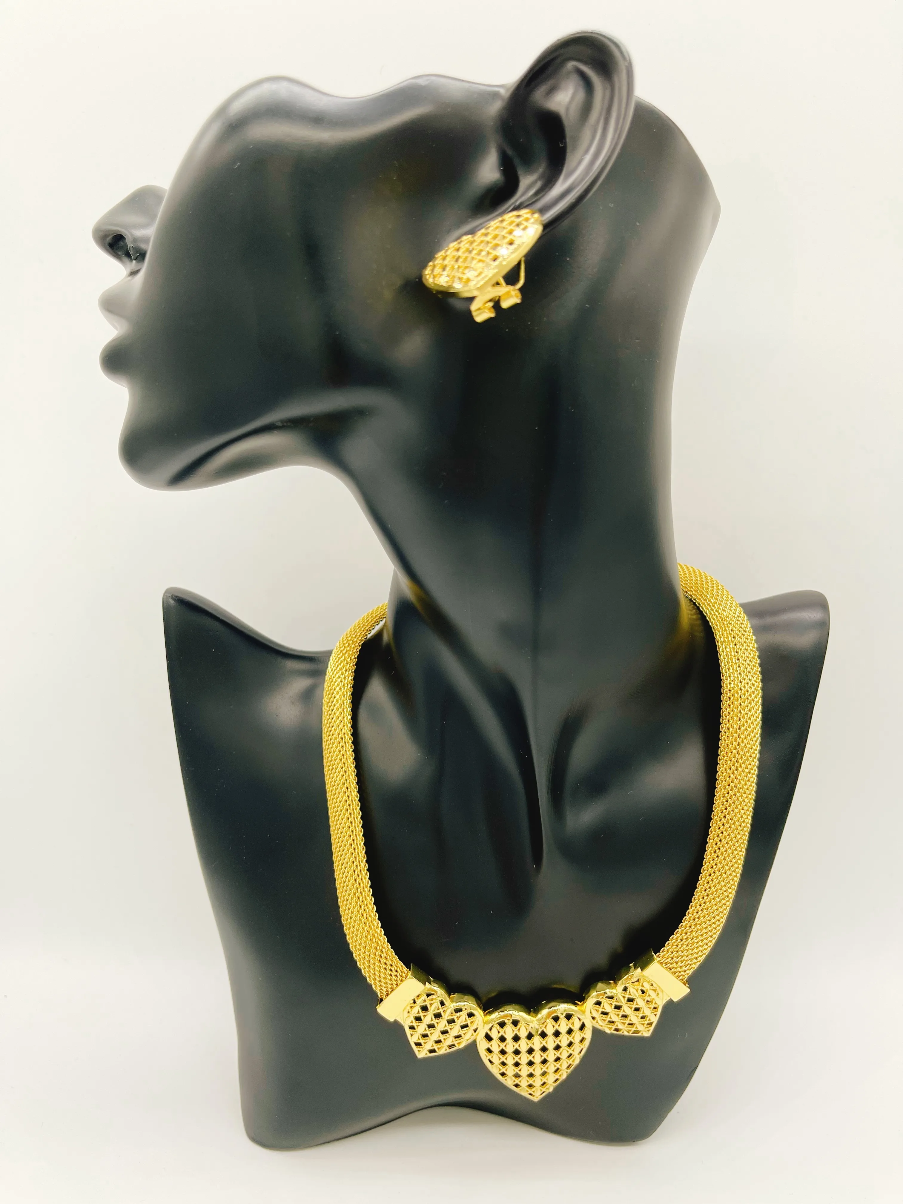

Conjunto de joyería de oro de lujo de 24K de Dubai, etíope, collar, pendientes, anillo para mujer, fiesta, boda, joyería India a