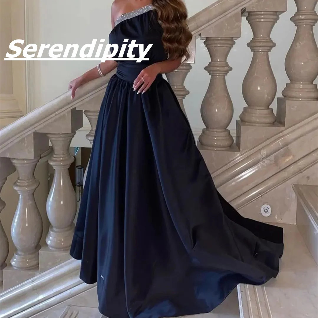 

Serendipity Women Sexy Elegant One Shoulder Prom Dresses Formal Evening Party Gown Cocktail Black Prom Dress for Womenrobe maria