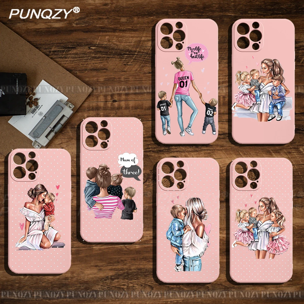 PUNQZY милый чехол для телефона мама девочка мальчик ребенок iPhone 13 12 PRO MAX 11 XR 7 6 8 Plus X XS